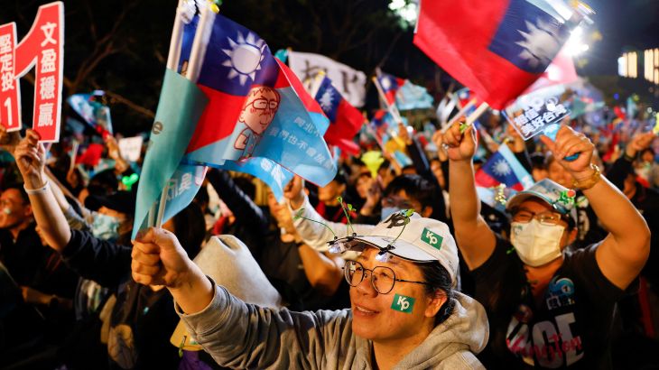 Supporters of Ko Wen-je, Taiwan People's Party (TPP) presidential candidate, attend a campaign event ahead of the election in Kaohsiung