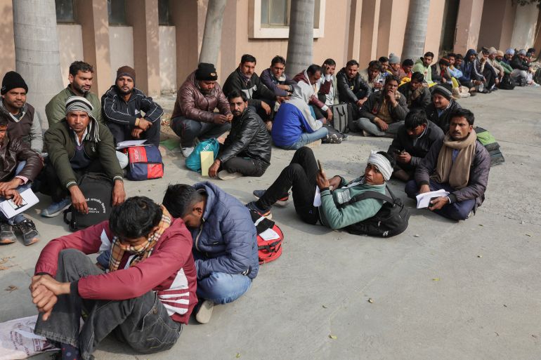Skilled workers wait for their interview and skill test at a Haryana state government recruitment drive to send workers to Israel, at Maharshi Dayanand University in Rohtak, India, January 17, 2024