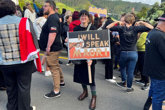 Demonstrators protest against New Zealand government's promises to wind back Indigenous policies of previous governments