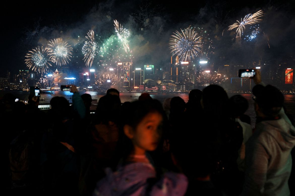 Fireworks explode over the Victoria Harbour on the second day of the Lunar New Year of the Dragon, in Hong Kong