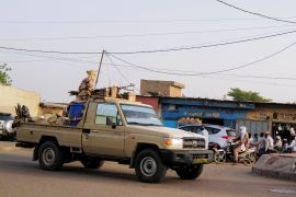 Members of the security forces patrol Chad's capital N'Djamena following the battlefield death of President Idriss Deby in N'Djamena, Chad April 26, 2021.