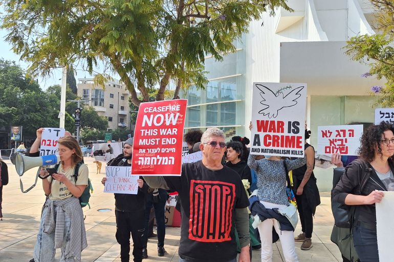 Anti war protest in Tel Aviv during municipal elections on October 27 [Al Jazeera/Mat Nashed]