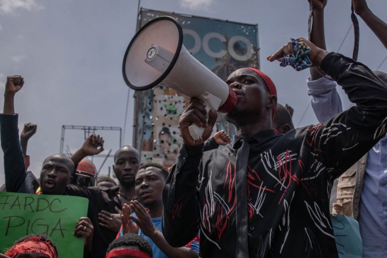 Demonstrators gather to denounce the international community's silence in the face of the perpetual crisis in the East of the Democratic Republic of Congo
