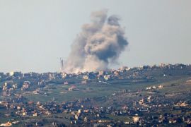 Smoke billowing above the Lebanese village of Bint Jbeil during Israeli bombardment. [Jalaa Marey/AFP]