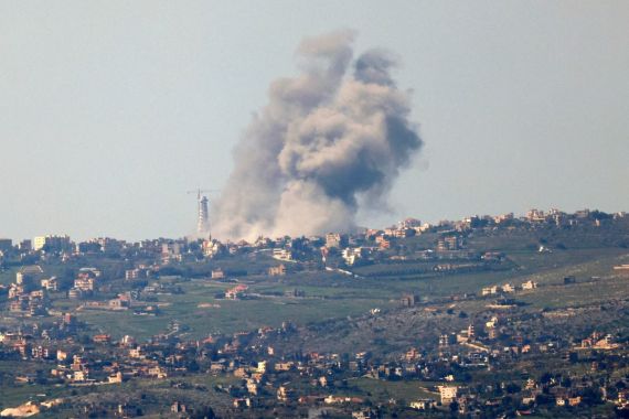 This picture taken from Israel along the border with southern Lebanon shows smoke billowing above the Lebanese village of Bint Jbeil during Israeli bombardment
