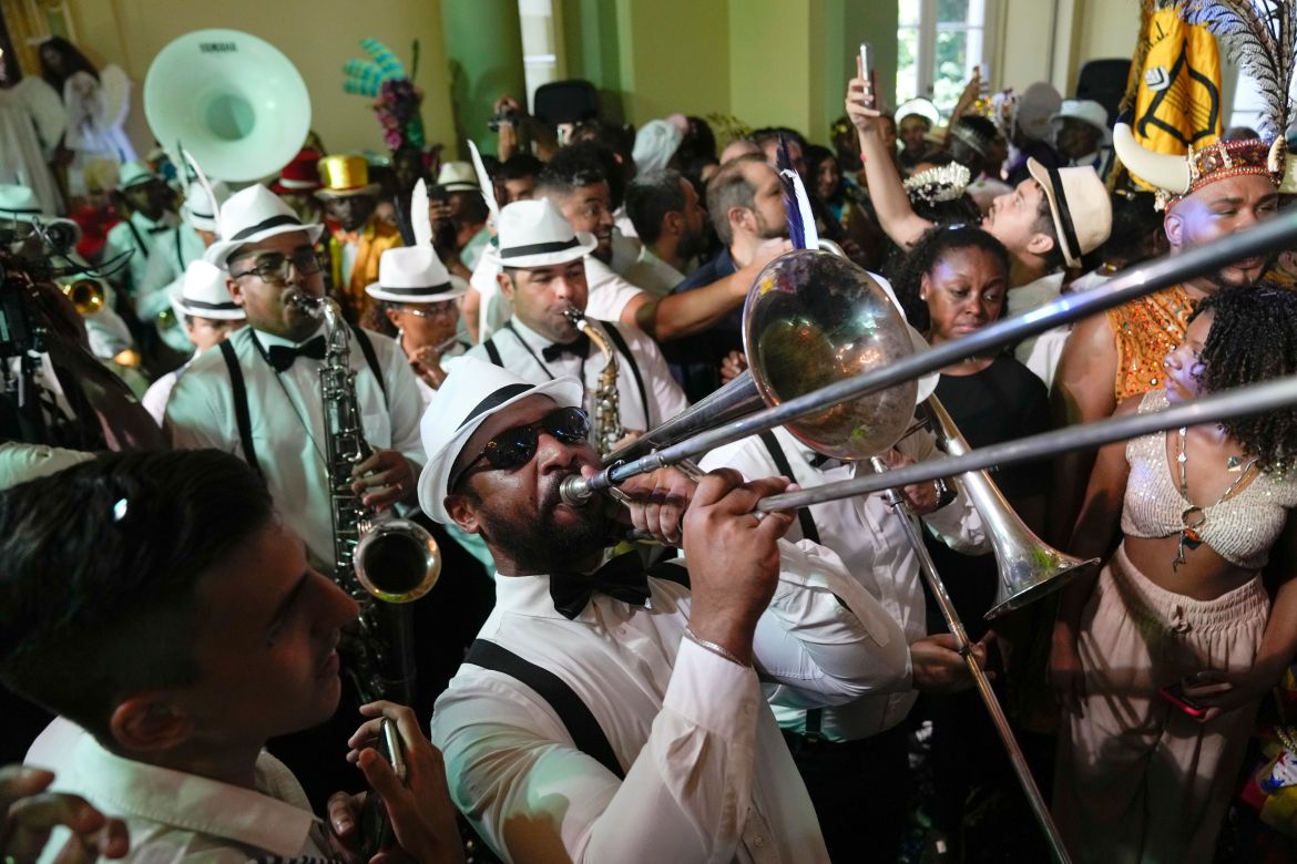 Musicians play during a ceremony that marks the official start of Carnival in Rio de Janeiro, Brazil, Friday