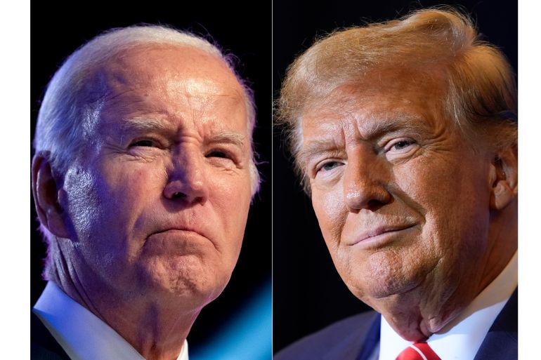his combo image shows President Joe Biden, left, Jan. 5, 2024, and Republican presidential candidate former President Donald Trump, right
