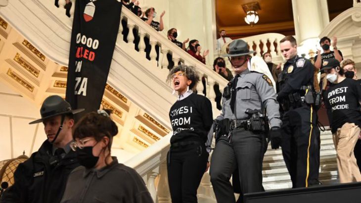 Protestors arrested in Pennsylvania Capitol State Building.