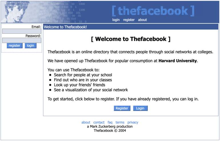 Screenshot of thefacebook.com captured by the Internet Archive on February 12, 2004