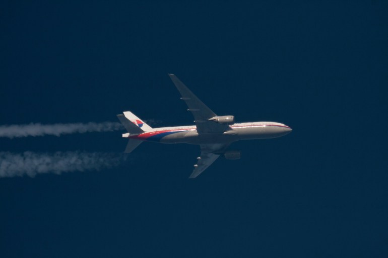 The Malaysia Airlines Boeing 777 with the registration number 9M-MRO in the air over Poland. It went missing a month after the picture was taken.