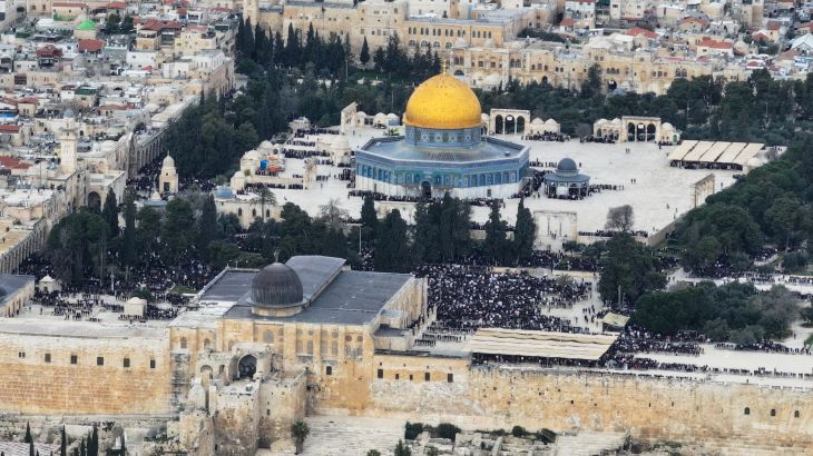 A drone view shows the Dome of the Rock on Al-Aqsa compound, also known to Jews as the Temple Mount, on the day of the first Friday prayers during Ramadan, in Jerusalem's Old City March 15, 2024. REUTERS/Ilan Rosenberg