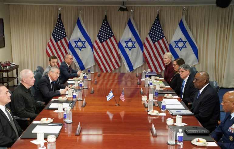 US Pentagon chief Lloyd Austin and his team hold talks with his Israeli counterpart Yoav Gallant and his staff in Washington, DC