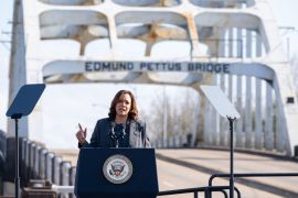 US Vice President Kamala Harris offered some of the strongest criticism of Israel yet by the administration of US President Joe Biden [File: Saul Loeb/AFP]