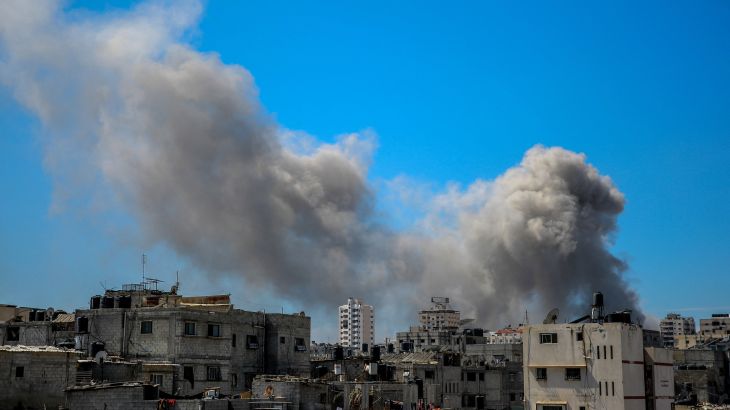 A picture shows smoke billowing after Israeli bombardment in the vicinity of the Al-Shifa hospital in Gaza City on March 23, 2024, amid ongoing battles between Israel and the militant group Hamas. (Photo by AFP) / The erroneous mention[s] appearing in the metadata of this photo by - has been modified in AFP systems in the following manner: [March 23] instead of [March 21]. Please immediately remove the erroneous mention[s] from all your online services and delete it (them) from your servers. If you have been authorized by AFP to distribute it (them) to third parties, please ensure that the same actions are carried out by them. Failure to promptly comply with these instructions will entail liability on your part for any continued or post notification usage. Therefore we thank you very much for all your attention and prompt action. We are sorry for the inconvenience this notification may cause and remain at your disposal for any further information you may require.
