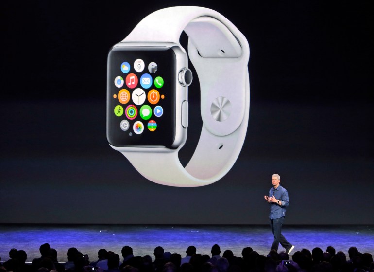 Apple CEO Tim Cook introduces the new Apple Watch on Tuesday, Sept. 9, 2014, in Cupertino, Calif.