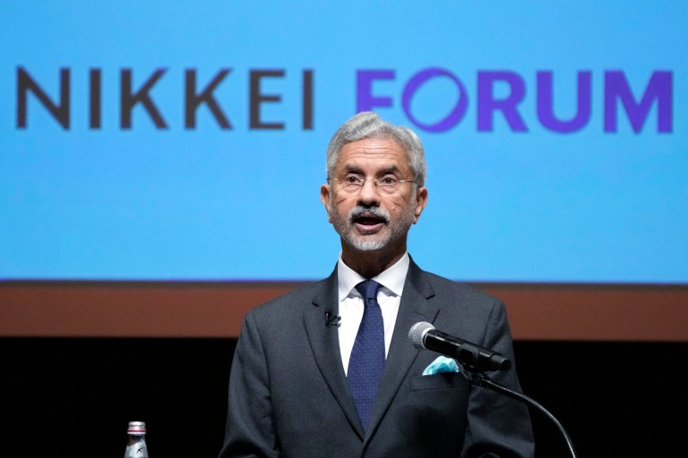 Indian Foreign Minister Subramanyam Jaishankar delivers a speech at commemorative lecture of "Nikkei Forum" Friday, March 8, 2024, in Tokyo. (AP Photo/Eugene Hoshiko)