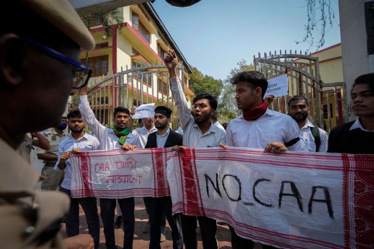 Students protest against the Citizenship Amendment Act (CAA) in Guwahati, India,