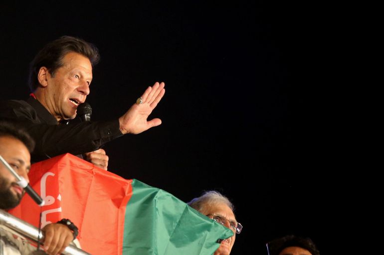 Pakistan's former prime minister Imran Khan has accused United States of orchestrating the ouster of his government in April 2022. [Bilawal Arbab/EPA]
