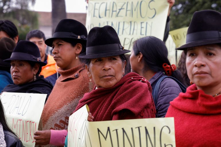 Members of Indigenous organizations in the province of Cotopaxi protest against mining in their territories, in Latacunga, Ecuador, March 27, 2024. REUTERS/Karen Toro