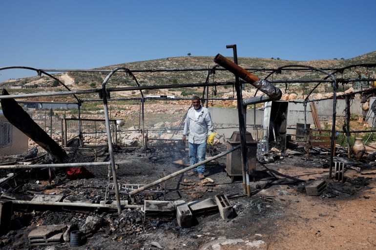 Aftermath of Israeli settlers' attack on the village of al-Mughayyer