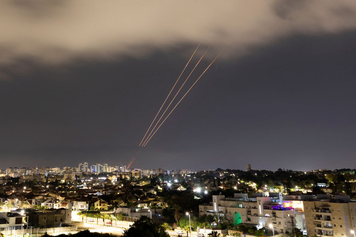 An anti-missile system operates after Iran launched drones and missiles towards Israel, as seen from Ashkelon, Israel April 14