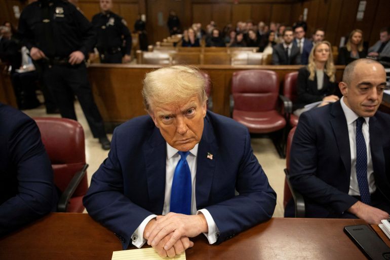 Former US President Donald Trump sits in court in New York