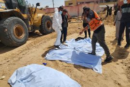 Palestinian Civil Defence teams have been uncovering bodies in mass graves at Nasser Hospital in Khan Younis city in the southern Gaza Strip for six days [Hani Alshaer/Anadolu]