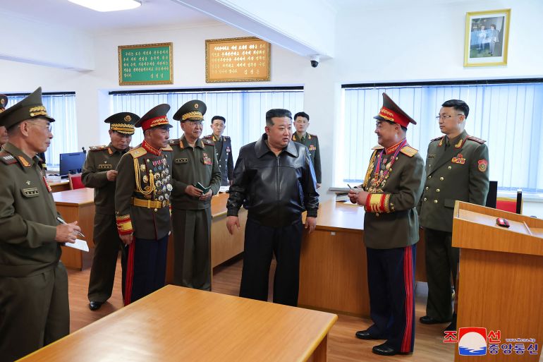 North Korean leader Kim Jong Un visits a military university in Pyongyang, in this picture released on April 11, 2024