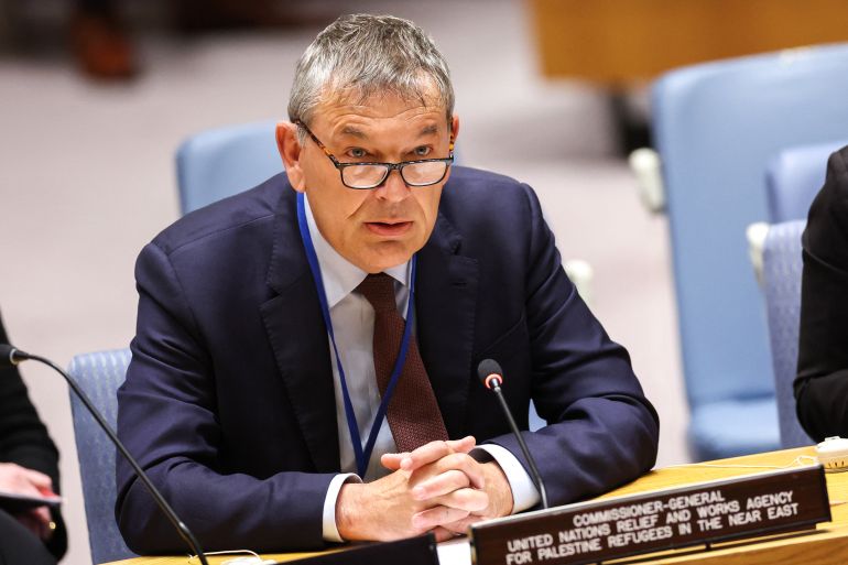 UNRWA Commissioner General Philippe Lazzarini speaks during a UN Security Council meeting on UNRWA at UN headquarters in New York on April 17, 2024