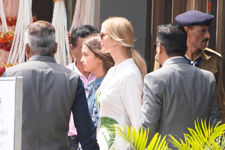 Ivanka Trump arrives to attend a pre-wedding bash of billionaire industrialist Mukesh Ambani's son Anant Ambani, in Jamnagar, India, Friday, March 1, 2024. (AP Photo/Ajit Solanki)