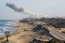 Smoke rises following an Israeli airstrike in the central Gaza Strip, Monday, April 1, 2024. [AP Photo/Abdel Kareem Hana]