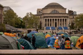 A pro-Palestinian demonstration encampment is seen at Columbia University on April 27, 2024, in New York [Yuki Iwamura/AP Photo]