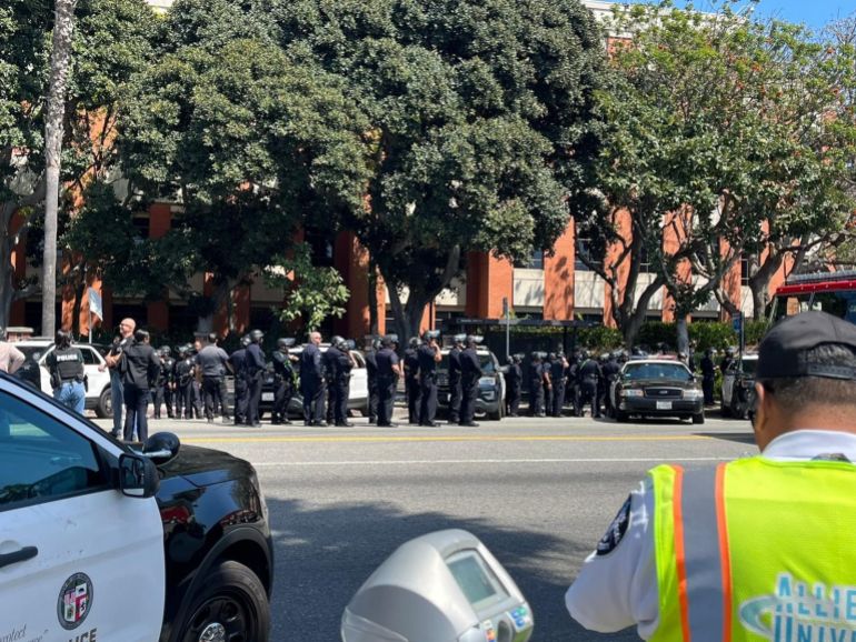 Police blocking off the USC campus as students staged an anti-war protest