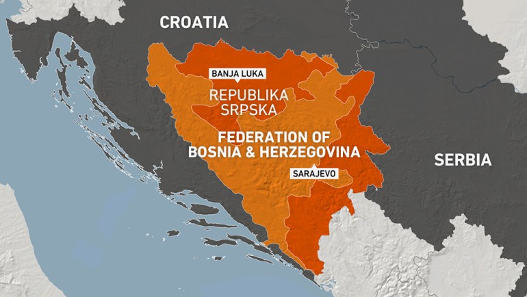 Map of Federation and Republika Srpska Bosnia