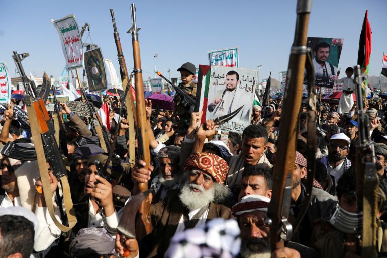 People rally in support of Gaza in Sanaa, Yemen