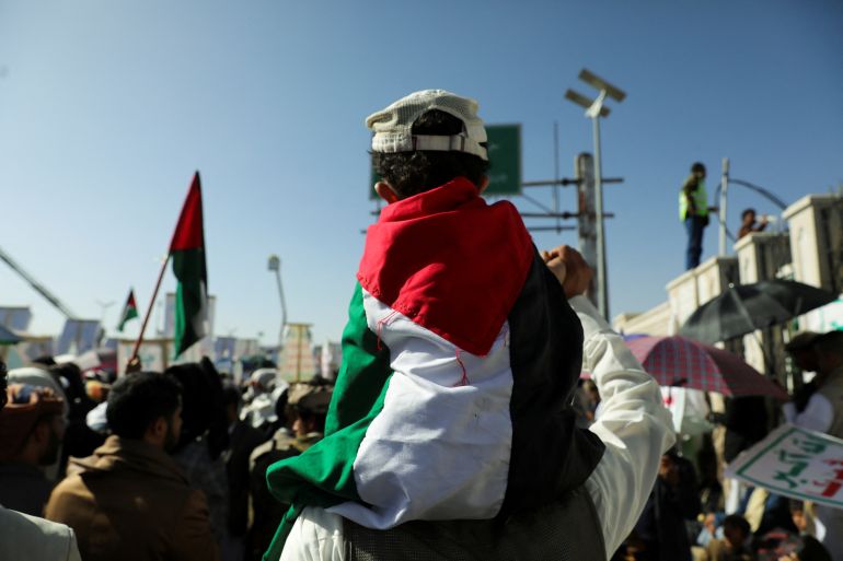 People rally in support of Gaza in Sanaa, Yemen