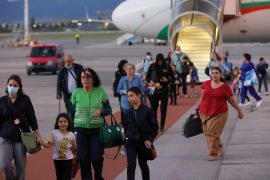 Bulgarian evacuees return to Bulgaria with the Bulgarian government jet with 89 passengers on board, all of them were evacuated from Lebanon to Sofia, Monday, Sept. 30
