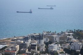 Merchant ships wait outside Haifa's port, Israel, on April 9, 2025.