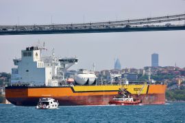 FILE PHOTO: Rosneft's Russian-flagged crude oil tanker Vladimir Monomakh transits the Bosphorus in Istanbul, Turkey, July 6, 2023. REUTERS/Yoruk Isik/File Photo