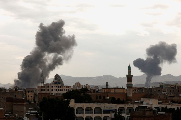 Smoke billows following an Israeli airstrike in Sanaa, Yemen, on September 10, 2025 [Khaled Abdullah/Reuters]