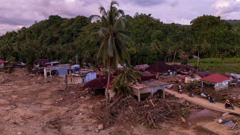 A drone view of an area hit by deadly flash floods following heavy rains in Palembayan, Agam regency, West Sumatra province, Indonesia, December 1, 2025. REUTERS/Willy Kurniawan