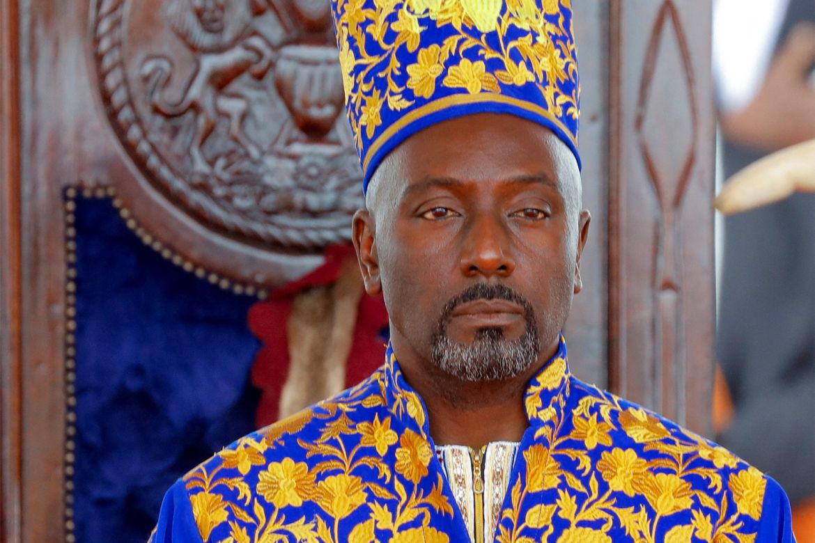King Edward Rukidi Nyabongo 1 of the Tooro Kingdom sits on his throne as the 13th monarch of the Batooro people in a ritual-laden coronation at the Karuziika palace, Fort Portal, Uganda September 29, 2026. REUTERS/Abubaker Lubowa