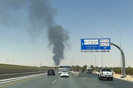 Large plume of black smoke rises from the fuel storage area at King Khalid International Airport, in Riyadh, Saudi Arabia, September 19, 2026. Picture taken with a mobile phone. REUTERS/Stringer