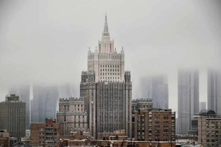 This photograph shows the Russian Foreign Ministry building
