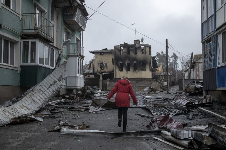 Damaged buildings in Irpin, Ukraine