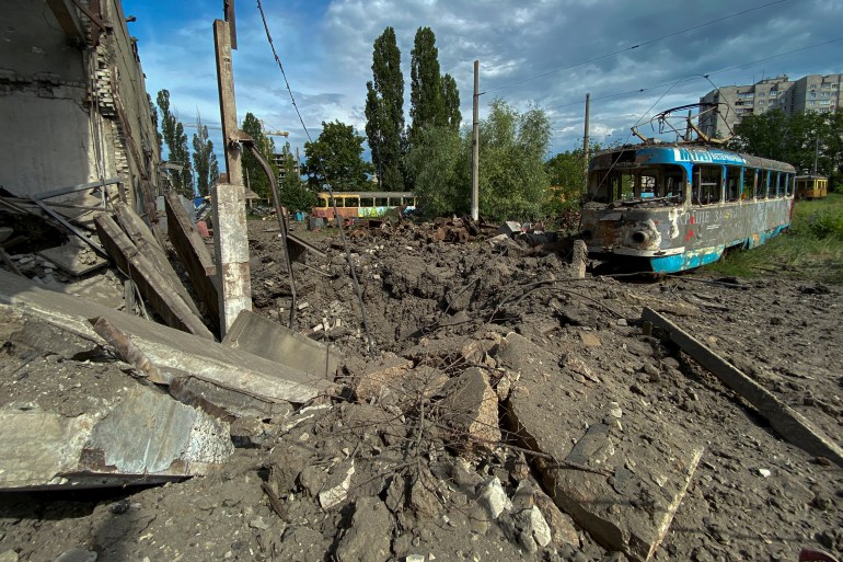 A view shows a tram depot destroyed by a Russian missile strike, as Russia's attack on Ukraine continues, in Kharkiv, Ukraine 