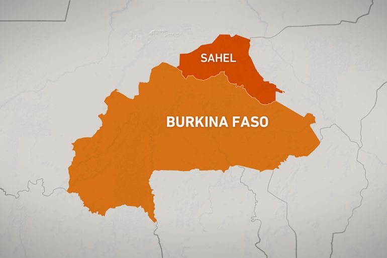 Map of Burkina Faso with a highlighted Sahel region in the north.