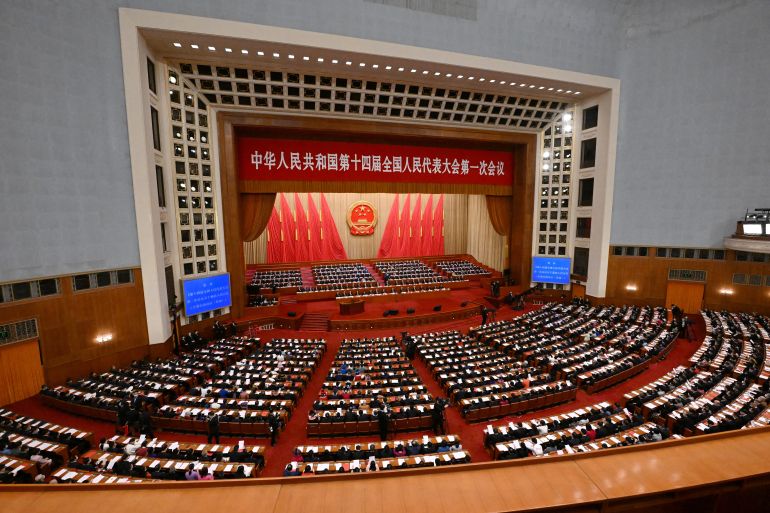 A general view of the closing session of the National People's Congress at the Great Hall of the People in Beijing.