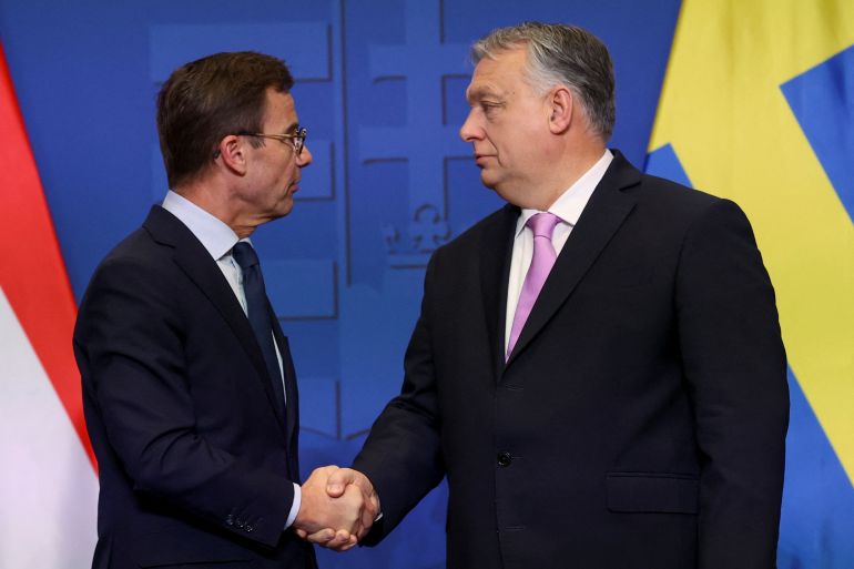 Swedish Prime Minister Ulf Kristersson and Hungarian Prime Minister Viktor Orban