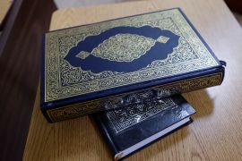 The Quran is used during a service at the Islamic Center of East Lansing in East Lansing, Michigan [File: Al Goldis/AP]
